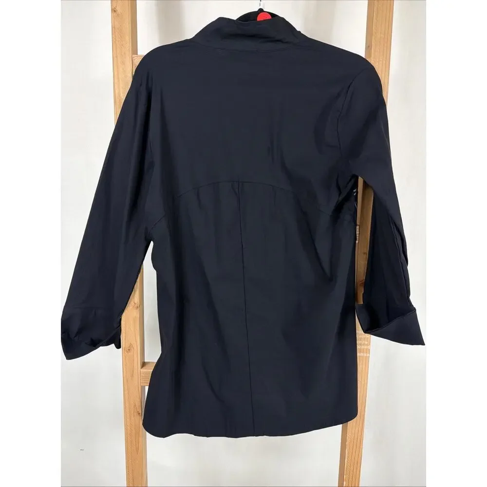 NWT Sassy Black Patterned Cuffed Sleeves High Low Hem Zip Up Jacket #1151 SZ SM